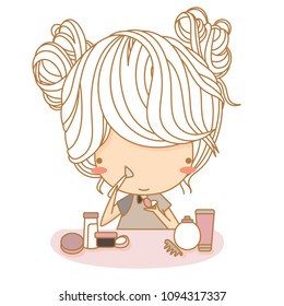 Cute make up girl. Vector illustration, white background, character design
