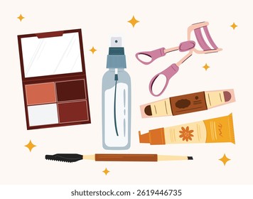 Cute Makeup Elements Beauty Products Hand Drawn 