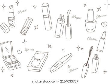 cute makeup tools Hand-painted illustration set Monochrome