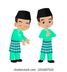 A cute Malay boy greeting in traditional clothes