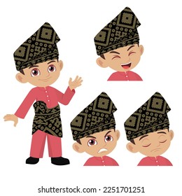 A cute Malay boy in Malay traditional clothes with difference face expression