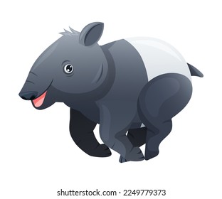 Cute Malayan Tapir Running as Asian Animal with White Patch and Short Nose Trunk Vector Illustration