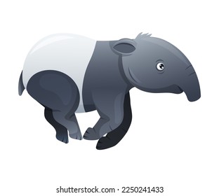 Cute Malayan Tapir Running as Asian Animal with White Patch and Short Nose Trunk Vector Illustration