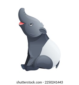 Cute Malayan Tapir Sitting as Asian Animal with White Patch and Short Nose Trunk Vector Illustration