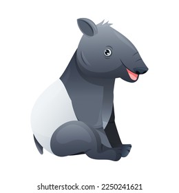 Cute Malayan Tapir Sitting as Asian Animal with White Patch and Short Nose Trunk Vector Illustration