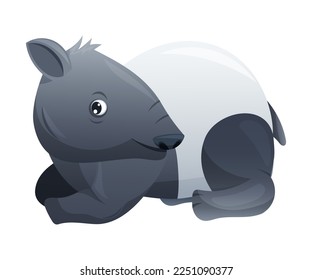 Cute Malayan Tapir Sitting as Asian Animal with White Patch and Short Nose Trunk Vector Illustration