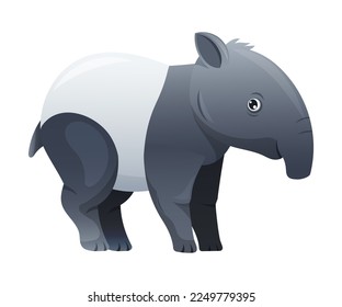 Cute Malayan Tapir Standing as Asian Animal with White Patch and Short Nose Trunk Vector Illustration