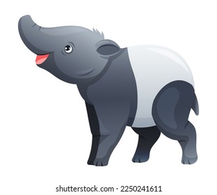 Cute Malayan Tapir Standing as Asian Animal with White Patch and Short Nose Trunk Vector Illustration