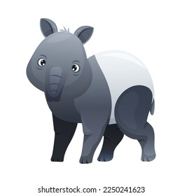 Cute Malayan Tapir Standing as Asian Animal with White Patch and Short Nose Trunk Vector Illustration