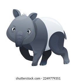 Cute Malayan Tapir Walking as Asian Animal with White Patch and Short Nose Trunk Vector Illustration