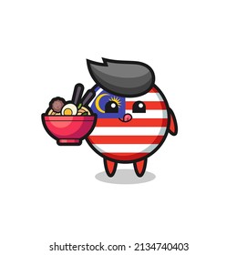 cute malaysia flag badge character eating noodles , cute style design for t shirt, sticker, logo element