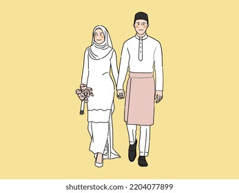 Cute Malaysian Couple Cartoon Illustration