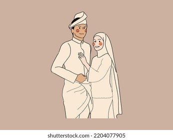 Cute Malaysian Couple Cartoon Illustration