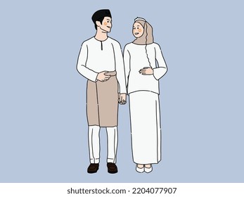 Cute Malaysian Couple Cartoon Illustration