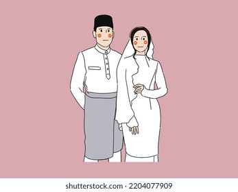 Cute Malaysian Couple Cartoon Illustration