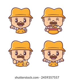 cute male cartoon character with different expressions. vector illustration in outline style