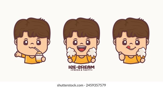 Cute male cartoon mascot with ice cream, suitable for culinary identity.