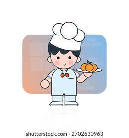 Linda Ilustración vectorial de personaje de chef masculino en estilo de dibujos animados planos limpios con uniforme de chef y sombrero