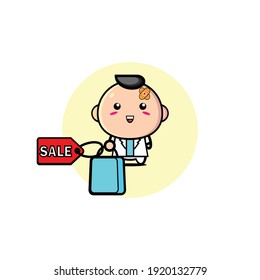 Cute male doctor character design carrying groceries