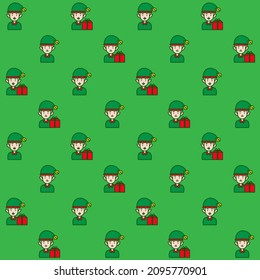 Cute Male Elf Pattern - Suitable for background, fabric, design asset, new year, christmas, wrapping paper, wallpaper and illustration in general