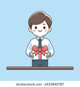 Cute male employe holding gift for employee appreciation day vector illustration