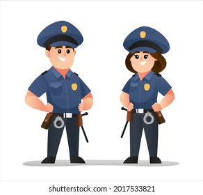 Cute male and female police officer characters set