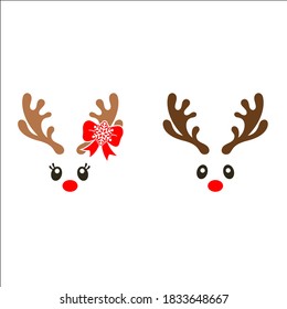 Cute Male and Female Rudolph Vector Illustrations on White