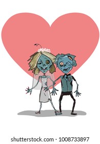 cute male female zombie married and heart background