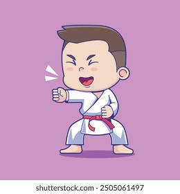 süß männlich karate athlet punching cartoon charakter Vektor maskottchen Illustration sport Einzeln