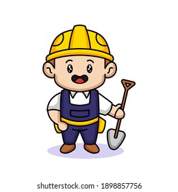 Cute male kid with construction worker costume