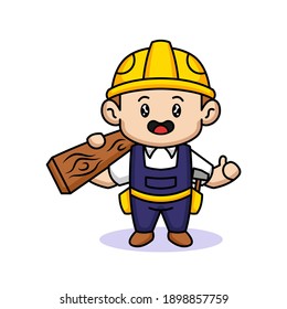 Cute male kid with construction worker costume