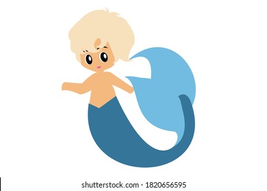 Cute Male Mermaid with Blue Tail