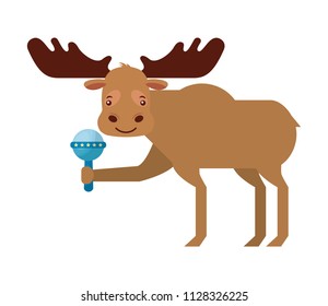 cute male moose with rattle toy