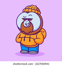 Orangután Masculino Con Ilustración Del Vector De Caricatura De Hoodie. Vector Premium Aislado Con Concepto De Icono De Moda Animal. Estilo de dibujo plano