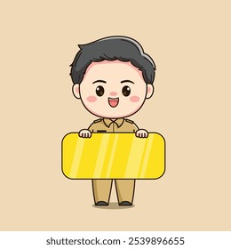 cute male teacher character with a board