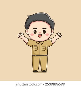 cute male teacher character with both hands raised