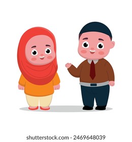 cute male teacher illustration character discussing with friends. flat cartoon style
