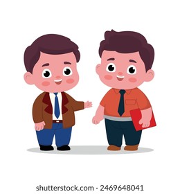 cute male teacher illustration character discussing with friends. flat cartoon style