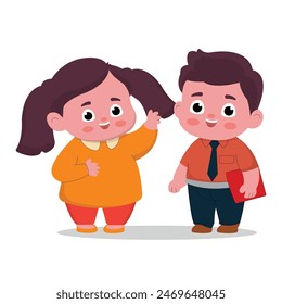 cute male teacher illustration character discussing with friends. flat cartoon style