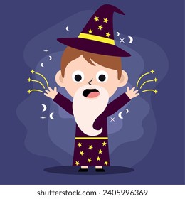 Cute male wizard halloween costume character Vector illustration