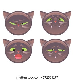 Cute malicious cat with different emotions. Vector set of emoji and emoticons.