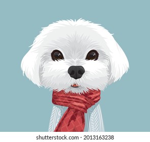 Cute Maltese dog portrait. Vector illustration for print, greeting card, poster, social media, banners, gallery wall, stickers, tags, interior decoration, invitation and card.