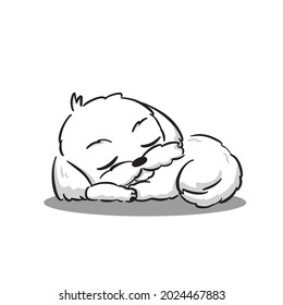 Cute Maltese White Puppy Sleeping, Lay down Cartoon Vector