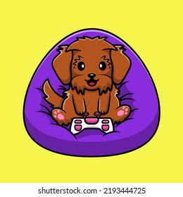Cute Maltipoo Dog Playing Game Cartoon Vector Icon Illustration. Flat Cartoon Concept