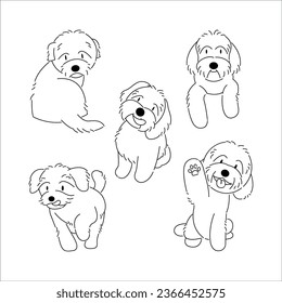 CUTE MALTIPOO DOGS LINE ART VECTOR SET