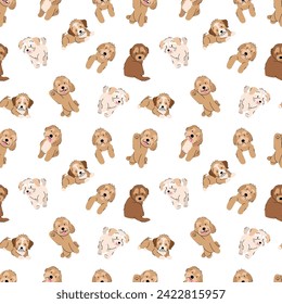 CUTE MALTIPOO PUPPIES IN SOME MOVES SEAMLESS PATTERN