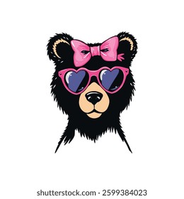 Cute Mama Bear with Pink Bow and Heart Sunglasses – Adorable Animal Vector Art
