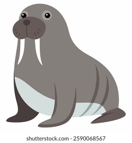 Сartoon cute mammal walrus.Colorful animal illustration on white background .Suitable for children's books, sticker, mascot, logo. Pro Vector