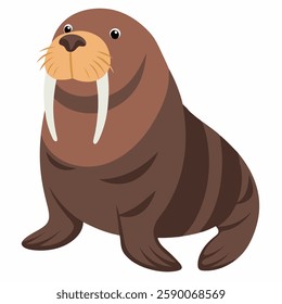 Сartoon cute mammal walrus.Colorful animal illustration on white background .Suitable for children's books, sticker, mascot, logo. Pro Vector