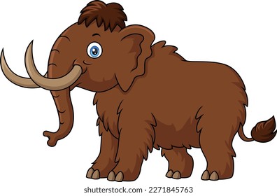Cute mammoth cartoon on white background